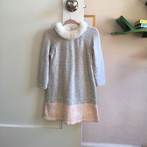 Janie and Jack knit dress with fur collar 18-24mo